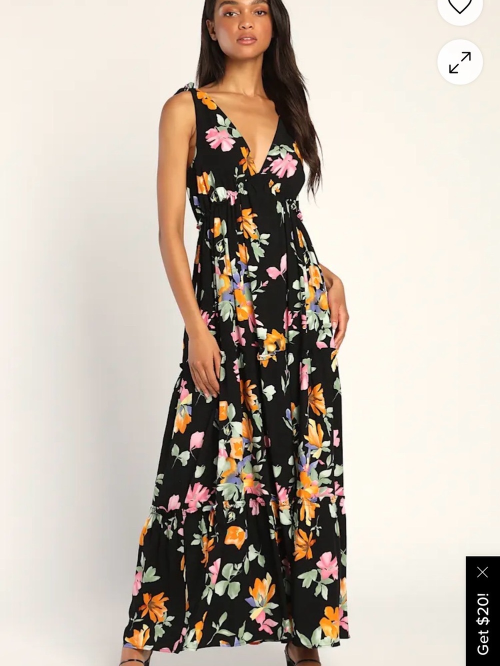 Beloved Bae Black Floral Print Tie-Strap Tiered Maxi Dress
